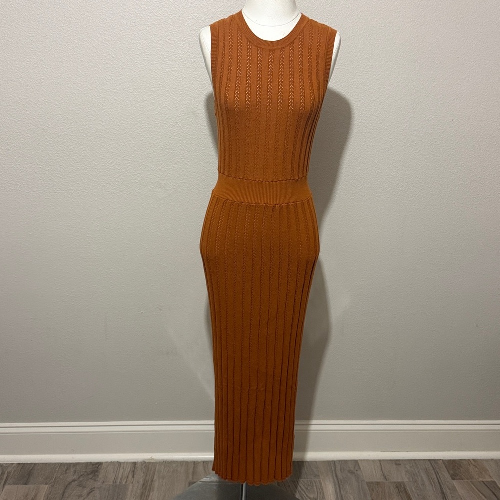 Varley Florian Knit Ribbed Sleeveless Maxi Dress in Burnt Orange - Picture 2 of 8